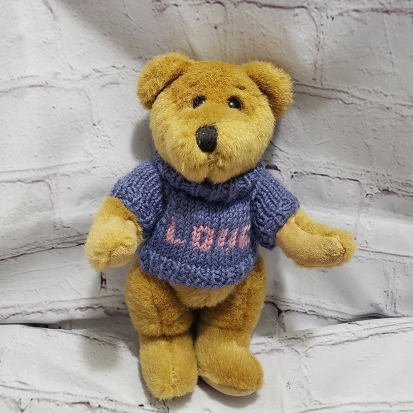 Boyd's Bears 9 Inch Brown Posable Bear With Love Sweater In Blue And Pink - Picture 2 of 8